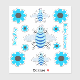 Pegatina Cute Blue Baby Boy Bee Personalizado Baby Shower