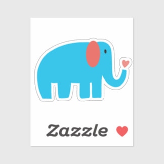 Pegatina Cute blue big cartoon elephant with heart