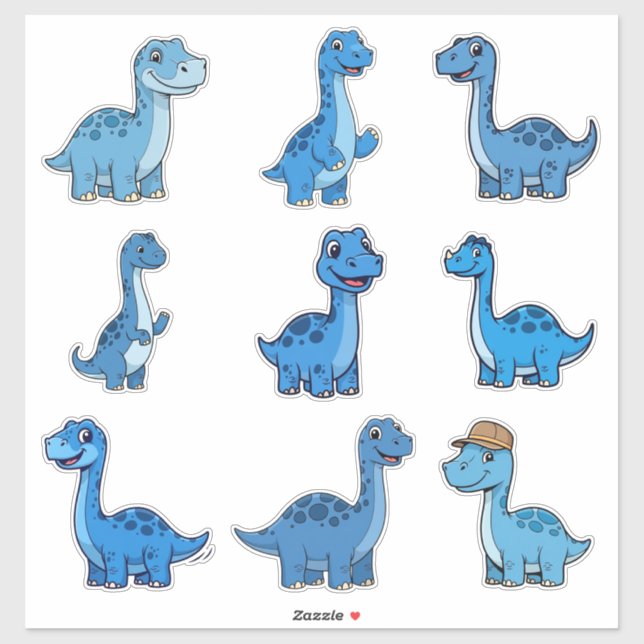 Pegatina Cute Blue Brontosaurus Dinosaur Vinyl Sticker (Hoja)