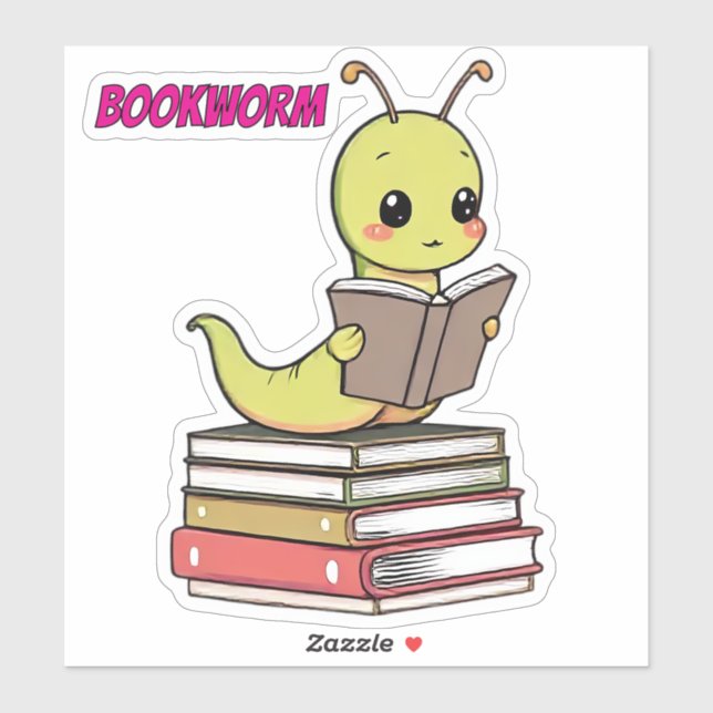 Pegatina Cute Bookworm Sticker | Adorable Reading Worm  (Hoja)