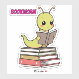 Pegatina Cute Bookworm Sticker | Gusano de lectura adorable
