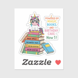 Pegatina Cute Bookworm Unicorn 1er Cumpleaños   Magical Rea