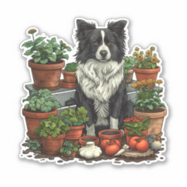 Pegatina Cute Border Collie Gardening