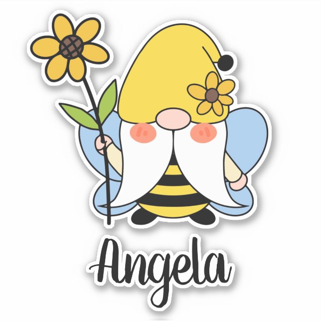 Pegatina Cute Bumble Bee Gnome (Anverso)