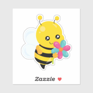 Pegatina Cute Bumblebee y flores