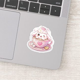 Pegatina Cute Bunny in Coffee Cup Kawaii Sticker