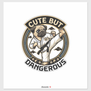 Pegatina Cute But Dangerous Pug Dog Karate Kick_1