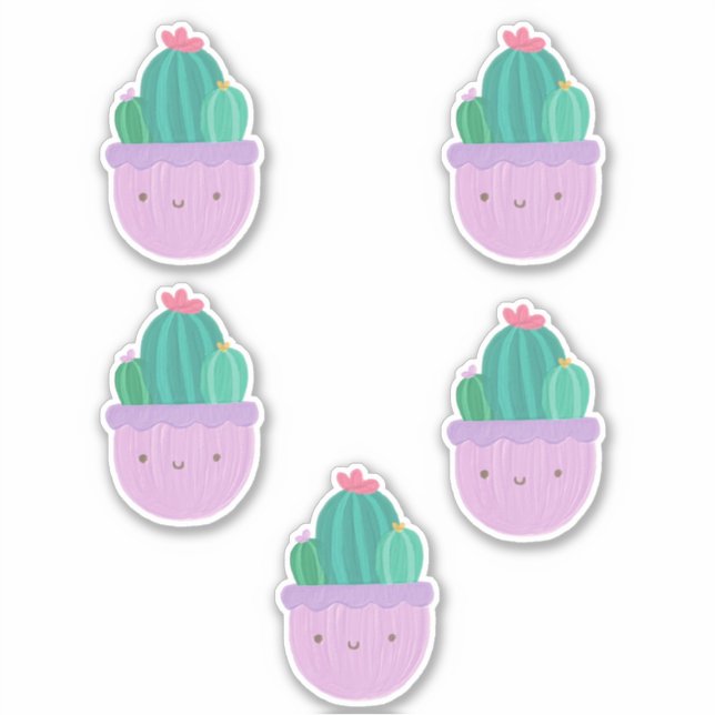 Pegatina Cute Cactus En Color Pastel (Anverso)