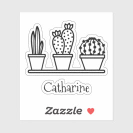 Pegatina Cute Cactus Succuls Dibujo Nombre Personalizado