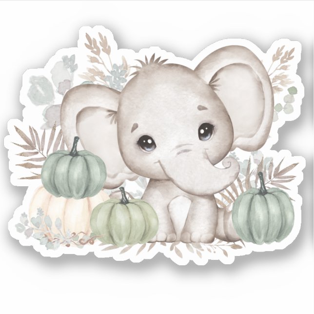 Pegatina Cute Cae Elephant Pumpkins Vinyl Kiss Cut (Anverso)
