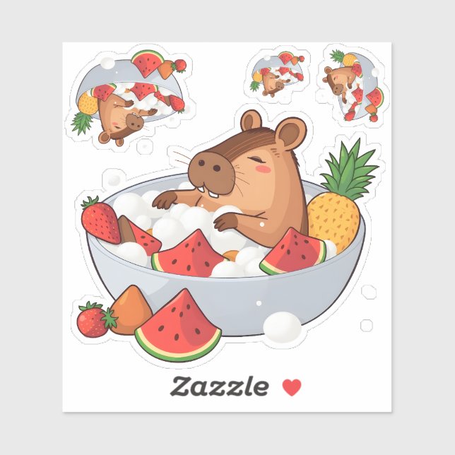 Pegatina Cute Capybara Fruit Bath Spa Day Kawaii Animal Ill (Hoja)