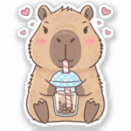 Pegatina Cute Capybara Sipping Boba Tea