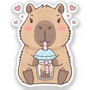 Pegatina Cute Capybara Sipping Boba Tea