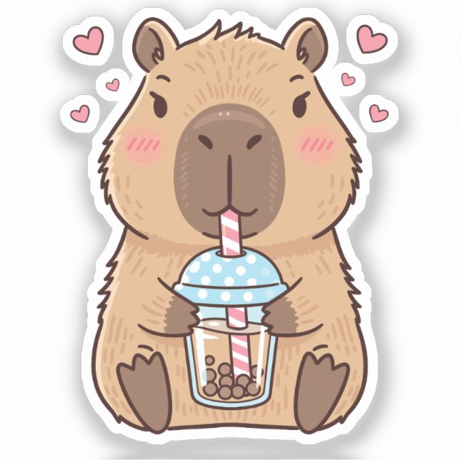 Pegatina Cute Capybara Sipping Boba Tea (Anverso)