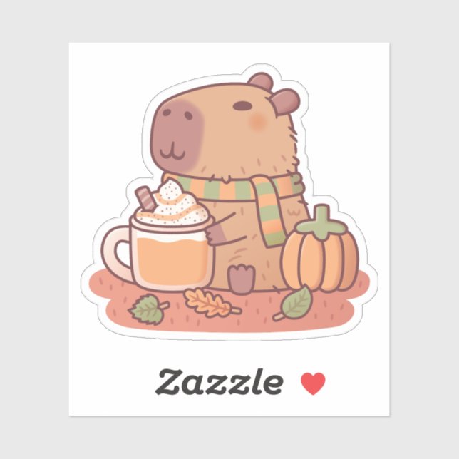 Pegatina Cute Capybara Spice Latte Temporada Otoño (Hoja)