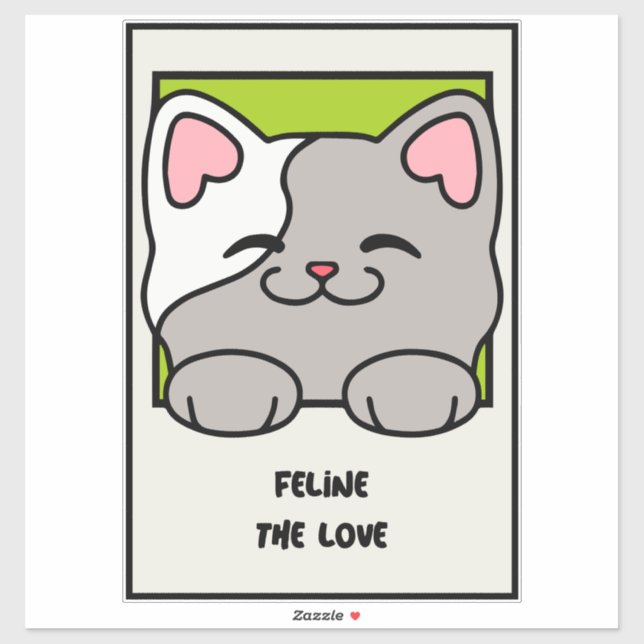 Pegatina Cute Cartoon Cat Valentine Friends | Adorable Art (Hoja)