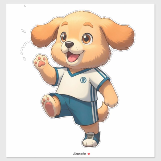 Pegatina Cute Cartoon Puppy Soccer Player (Hoja)