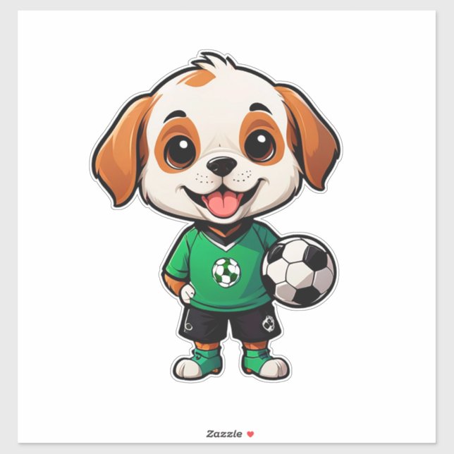 Pegatina Cute Cartoon Puppy Soccer Player (Hoja)