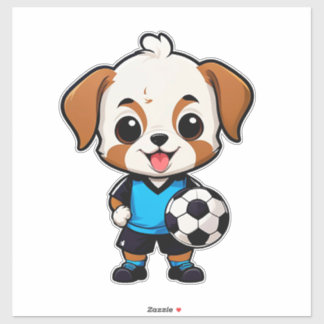 Pegatina Cute Cartoon Puppy Soccer Player