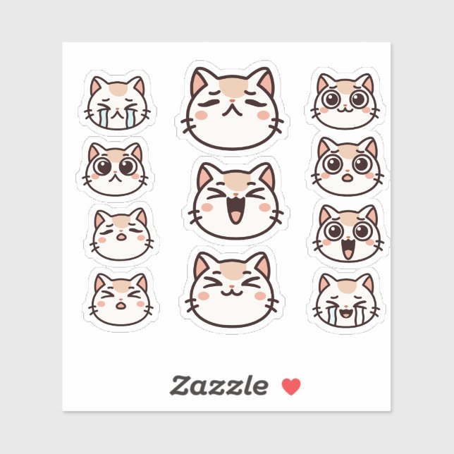 Pegatina Cute Cat Facial Expressions Sticker Sheet (Hoja)