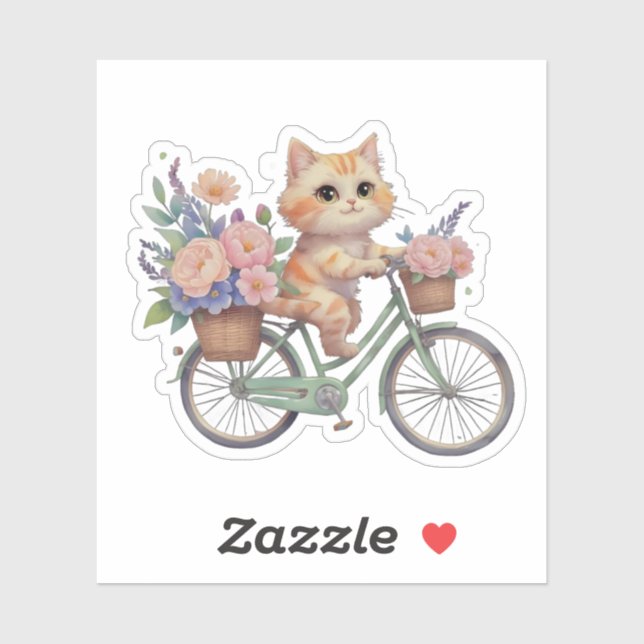 Pegatina Cute Cat on Floral Bike Sticker (Hoja)