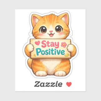 Pegatina Cute Cat Stay Positive Vibes Illustration Vinyl 