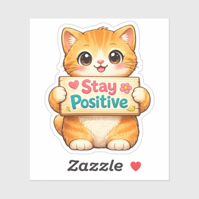 Pegatina Cute Cat Stay Positive Vibes Illustration Vinyl  (Hoja)