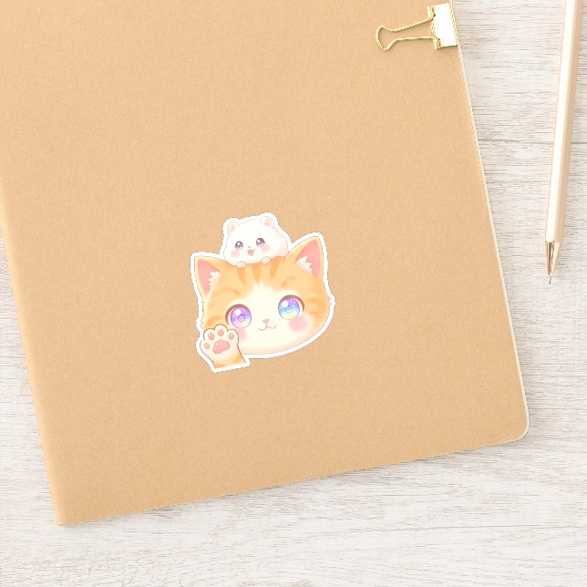 Pegatina Cute Cat Waving Hello Sticker (Cuaderno)