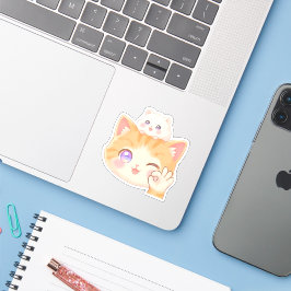Pegatina Cute Cat with Hamster on Head - OK Sign Sticker