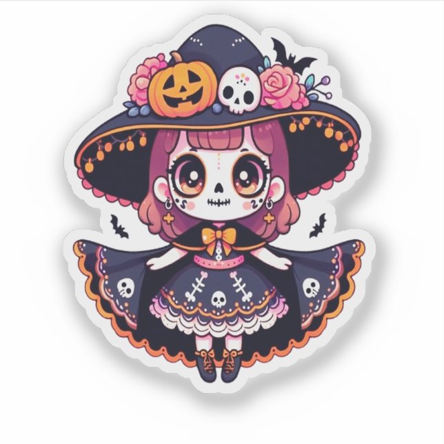 Pegatina Cute catrina girl halloween (Anverso)