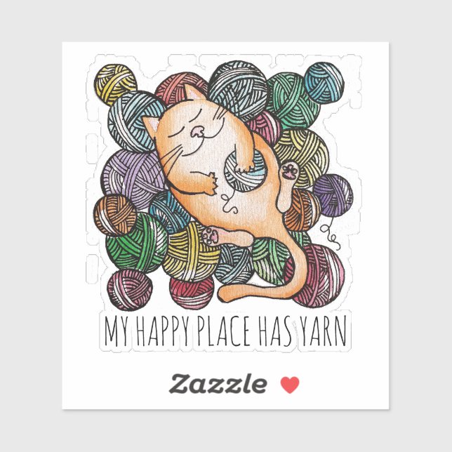 Pegatina Cute Cat's Yarn Heaven Hilo de Punto para Tejedora (Hoja)