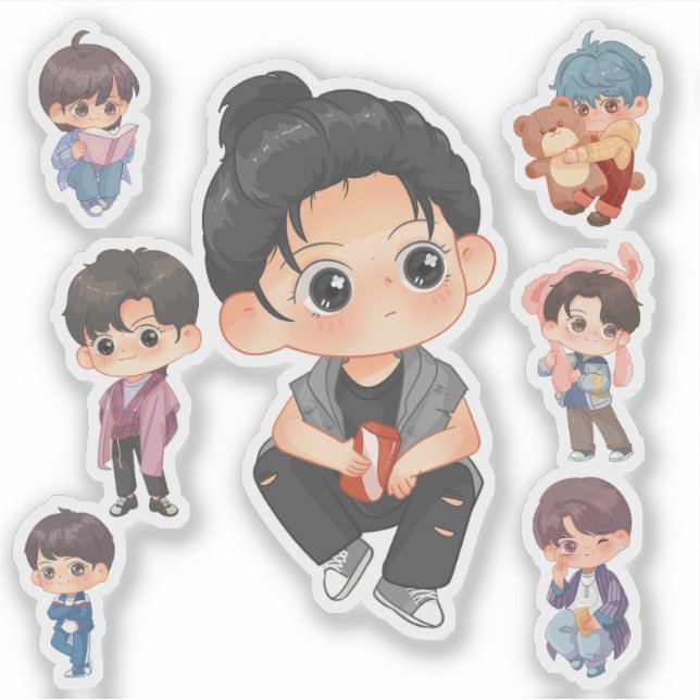 Pegatina Cute Chibi Anime Boy Vinyl Sticker Set (Anverso)