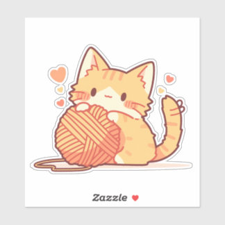 Pegatina Cute Chibi Cat con Yarn - Adorable