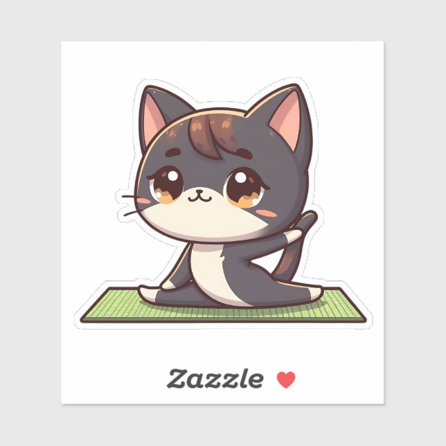 Pegatina Cute Chibi Gato de yoga (Hoja)