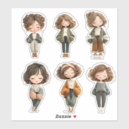 Pegatina Cute Chibi Girl Sticker Sheet – Closed Eyes Poses