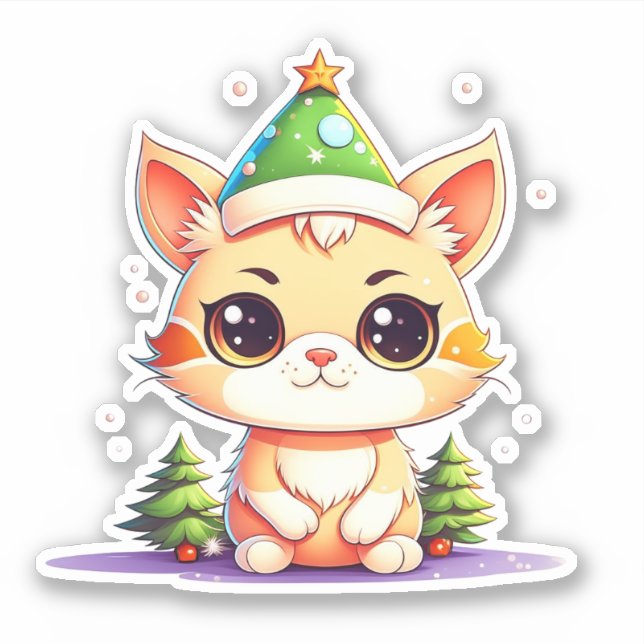 Pegatina Cute Chibi Kawaii Personalizado Navidades Kitty Ca (Anverso)