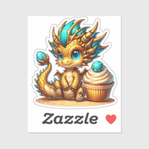 Pegatina Cute Chibi Oro y Dragón Azul con Cubierta