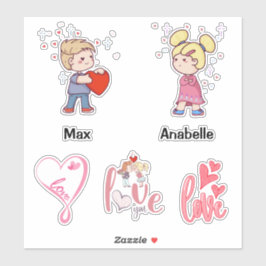 Pegatina Cute Chibi pareja personalizable nombre citas de a