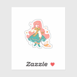 Pegatina Cute Chibi Pastel Anime Girl con gato de vinilo