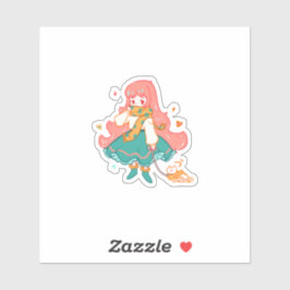 Pegatina Cute Chibi Pastel Anime Girl con gato Vinyl