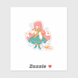 Pegatina Cute Chibi Pastel Anime Girl con gato Vinyl 