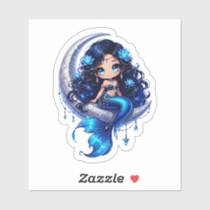 Pegatina Cute Chibi Sirena Celestial en la Luna Creciente S