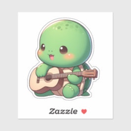 Pegatina Cute Chibi Tortuga tocando guitarra