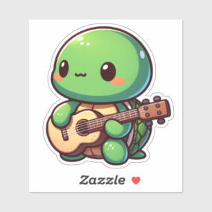 Pegatina Cute Chibi Tortuga tocando guitarra