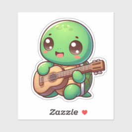 Pegatina Cute Chibi Tortuga tocando guitarra