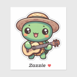 Pegatina Cute Chibi Tortuga tocando guitarra