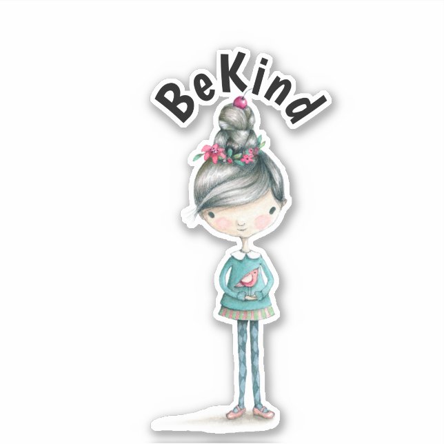 Pegatina Cute Chica BOHO "Be Kind" (Anverso)