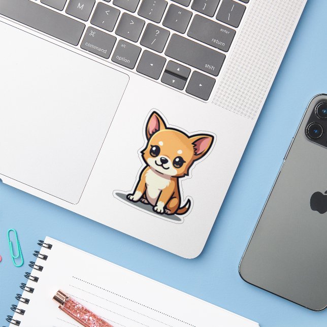 Pegatina Cute Chihuahua cachorro Sticker – Ojos Grandes (Ordenado portátil con iPhone)