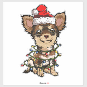 Pegatina Cute Chihuahua Santa Christmas Tree enciende Navid
