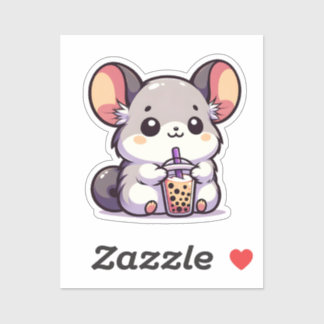 Pegatina Cute chinchilla con té de burbuja